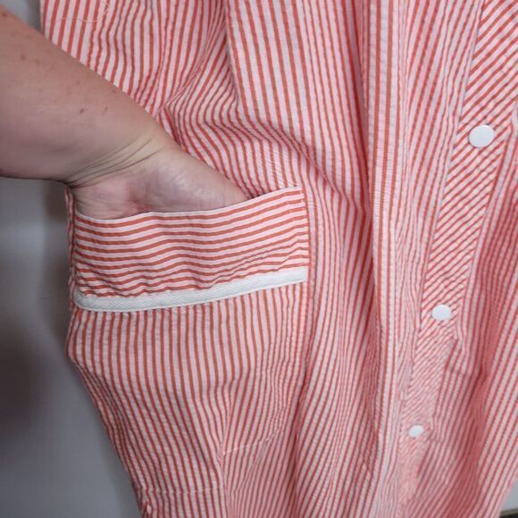 VINTAGE 90s housecoat dress red striped with embroidered butterfly XL - Picture 6 of 8